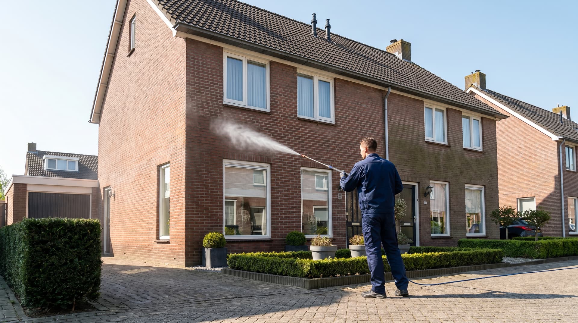 Softwash reiniging van een Nederlandse gevel door Exterio